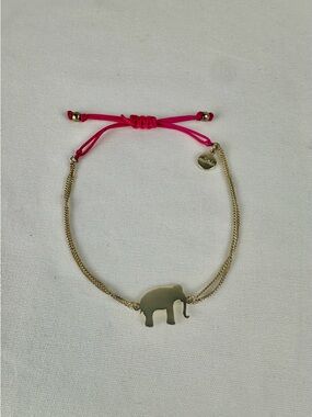 Stella & Dot, Gold Plated Elephant Bracelet, Adjustable, Pink